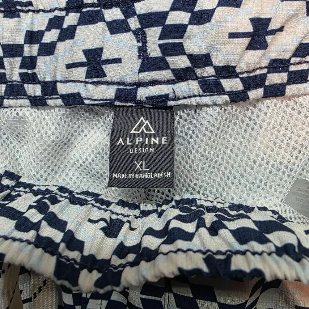 Alpine Design Swim Shorts Mens XL Blue Geometric Print Mesh Liner Zip Pocket